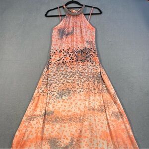 Jessica Simpson Women’s Orange and Gray Halter Maxi Dress,tie back, lined,sizeXS